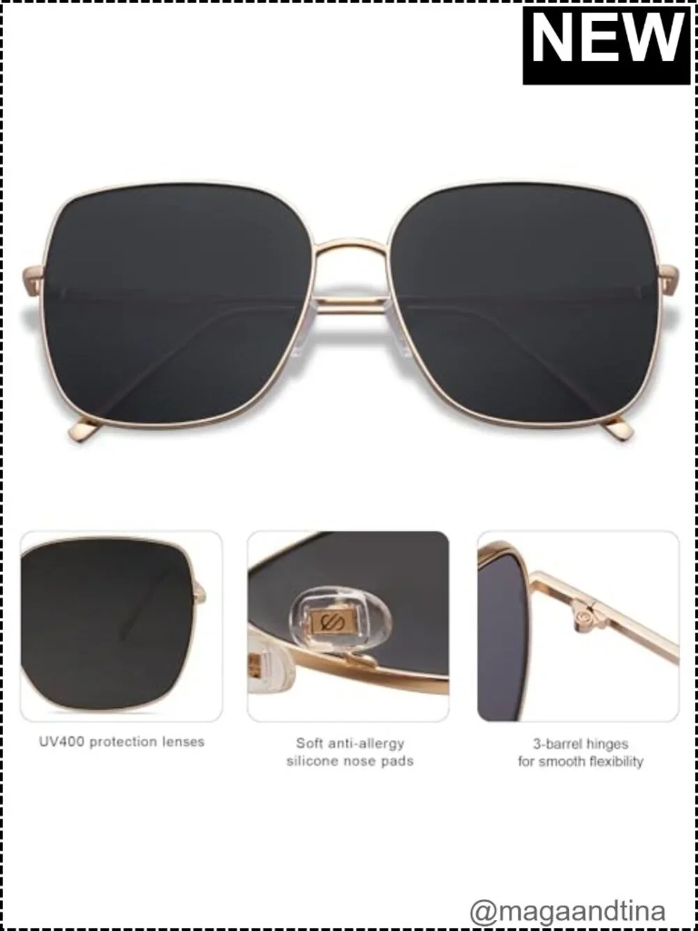 Oversized Square Metal Frame UV400 Sunglasses